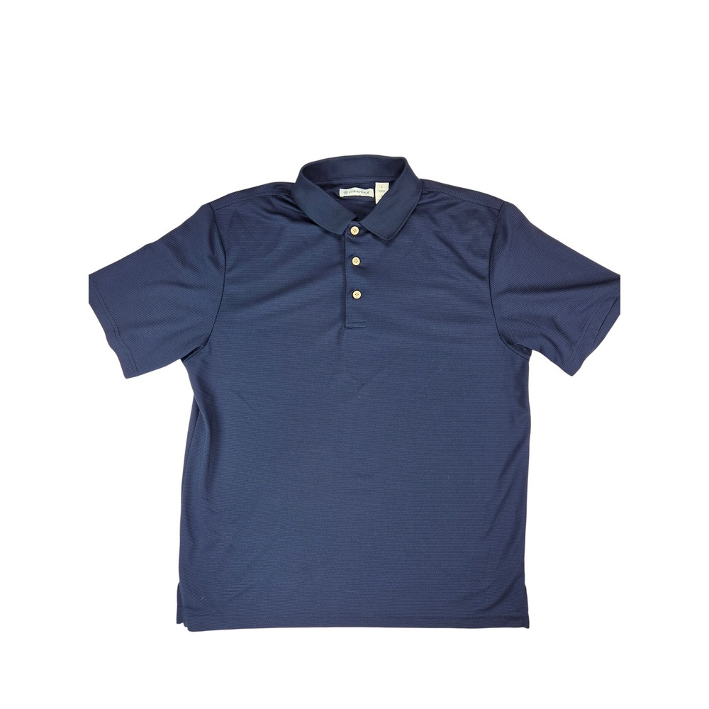 Men's Cubavera Short Sleeve Collared Polo Shirt Navy Blue button Size Large EUC